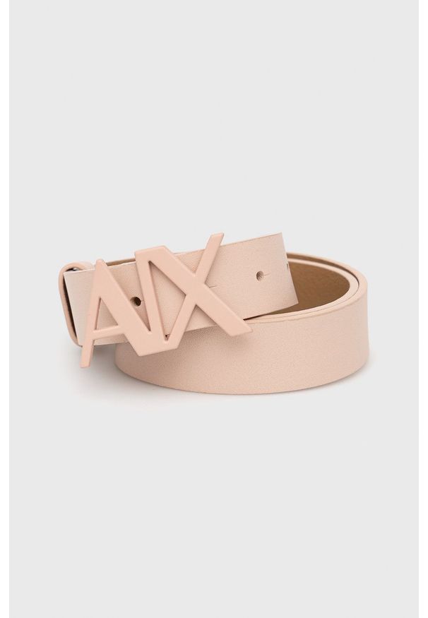 Armani Exchange pasek skórzany damski kolor beżowy. Kolor: beżowy. Materiał: skóra