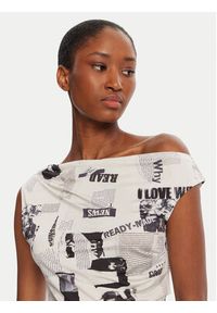 Desigual Bluzka Breaking News 25WWTK10 Écru Regular Fit. Materiał: syntetyk #4