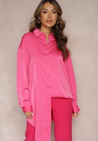 Renee - Różowa Gładka Koszula na Guziki Daphrae. Kolor: różowy. Materiał: materiał. Wzór: gładki #5