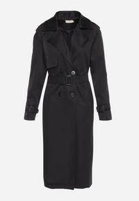 Born2be - Czarny Długi Płaszcz Trencz o Klasycznym Fasonie z Paskiem Nasde. Okazja: na co dzień. Kolor: czarny. Materiał: jeans. Długość: długie. Styl: klasyczny #5