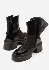 Born2be - Czarne Lakierowane Botki Vices z Ozdobną Tasiemką Rivavie. Okazja: na co dzień. Kolor: czarny. Materiał: lakier. Styl: casual, elegancki #4