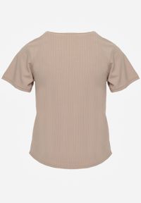 Renee - Beżowy T-shirt Basic z Okrągłym Dekoltem Dolea. Okazja: na co dzień. Kolor: beżowy. Materiał: jeans. Długość: krótkie. Wzór: gładki. Styl: casual #5