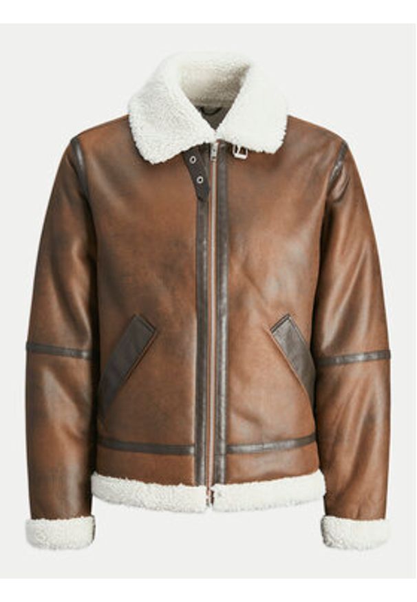 Jack & Jones Kurtka z imitacji skóry Cole Aviator 12261819 Brązowy Regular Fit. Kolor: brązowy. Materiał: skóra