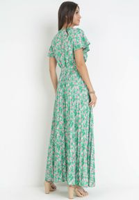 Born2be - Zielona Sukienka Maxi z Plisowanym Dołem i Gumką w Pasie Maal. Kolor: zielony. Długość: maxi #4