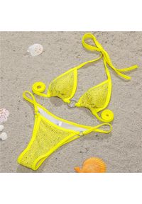 Intica - Bikini z cyrkoniami na plażę z regulowanymi ramiączkami Sivan. Kolor: żółty. Materiał: materiał. Wzór: aplikacja #1