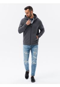 Ombre Clothing - Bluza męska rozpinana hoodie z nadrukami - grafitowa V1 B1423 - XXL. Kolor: szary. Materiał: poliester, elastan, bawełna. Wzór: nadruk #8