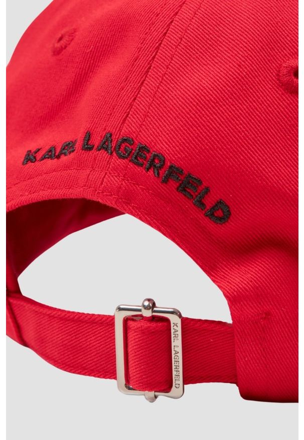 Karl Lagerfeld - KARL LAGERFELD Czerwona czapka z daszkiem Ikon Cap. Kolor: czerwony. Materiał: guma, bawełna. Styl: elegancki