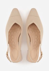 Born2be - Ciemnobeżowe Czółenka VICES z Odkrytą Piętą na Komfortowym Obcasie z Miękką Wkładką Ryliea. Okazja: na spotkanie biznesowe, na co dzień. Zapięcie: sprzączka. Kolor: beżowy. Materiał: materiał, jeans. Obcas: na obcasie. Styl: elegancki, biznesowy, casual. Wysokość obcasa: średni #10