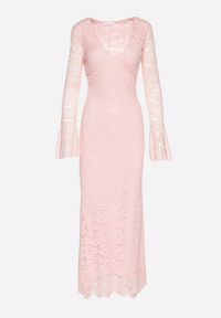 Born2be - Ciemnoróżowa Koronkowa Sukienka o Dopasowanym Kroju z Szerokim Dołem Annadira. Kolor: różowy. Materiał: koronka. Typ sukienki: proste #4