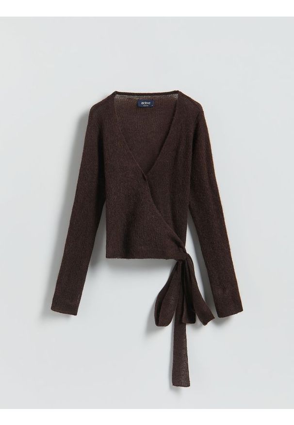 Reserved - Sweter z wełną - ciemnobrązowy. Kolor: brązowy. Materiał: wełna