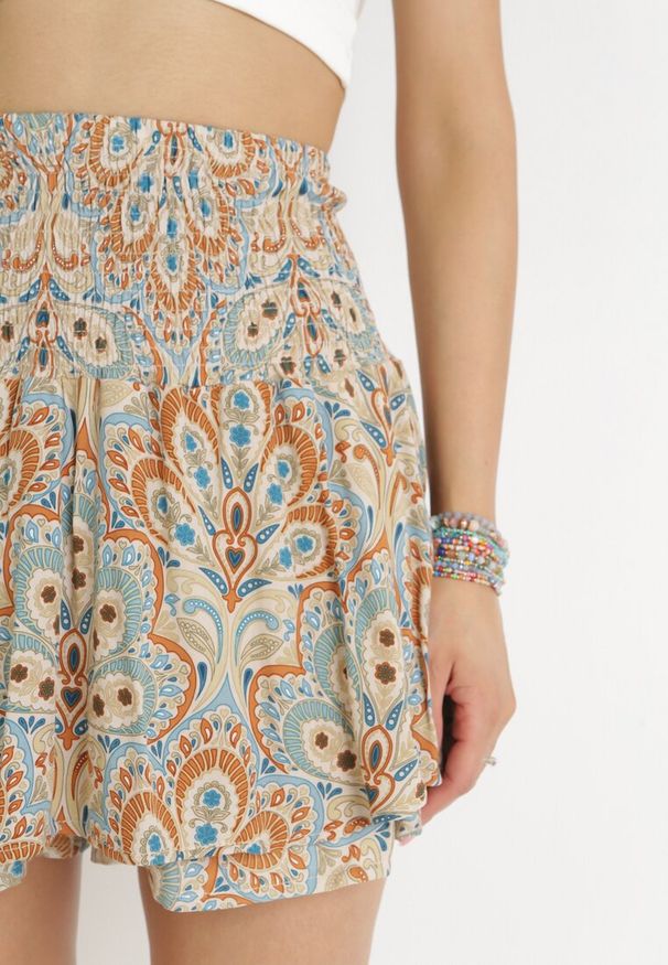 Born2be - Beżowo-Miętowe Spódnicospodnie z Szeroką Gumką i Wysokim Stanem w Pasie Leantha. Stan: podwyższony. Kolor: beżowy. Materiał: wiskoza. Sezon: wiosna, lato