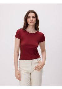 Reserved - Bawełniany t-shirt slim fit - ciemnofioletowy. Kolor: fioletowy. Materiał: bawełna