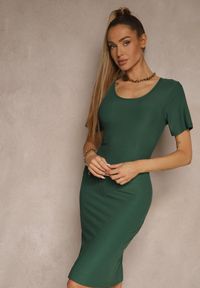 Renee - Zielona Basicowa Sukienka z Bawełną Lumaselle. Okazja: na co dzień. Kolor: zielony. Materiał: bawełna. Styl: klasyczny, casual