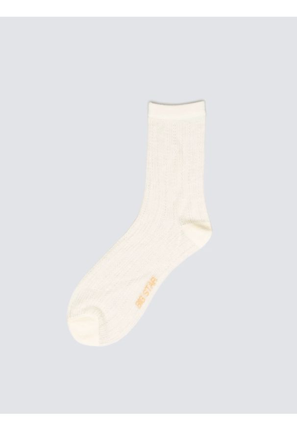 Big-Star - Skarpety damskie ażurowe z wizkozy białe Holy 100. Kolor: biały. Materiał: materiał, koronka, włókno, skóra, wiskoza. Wzór: ażurowy