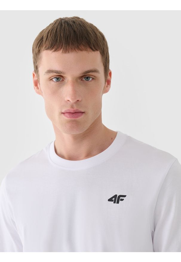 4f - 4F Longsleeve regular gładki męski - biały L. Okazja: na co dzień. Kolor: biały. Materiał: dzianina, jersey, bawełna. Długość rękawa: długi rękaw. Długość: długie. Wzór: gładki. Styl: casual, klasyczny, sportowy