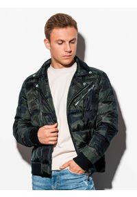 Ombre Clothing - Kurtka męska wiosenna C373 - zielony/moro - L. Kolor: zielony. Materiał: poliester. Wzór: moro. Sezon: wiosna #1