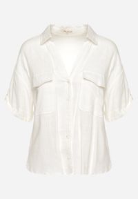 Born2be - Biała Koszula Bawełniana z Lnem Zapinana na Guziki Surveni. Kolor: biały. Materiał: bawełna, len #6