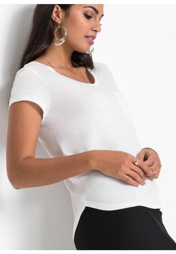 bonprix - T-shirt z miękkiej wiskozy. Typ kołnierza: dekolt w serek. Kolor: biały. Materiał: wiskoza
