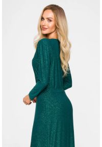 MOE - Suknia wieczorowa z rozcięciem długi rękaw butelkowa zieleń. Okazja: na studniówkę, na ślub cywilny, na wesele, na imprezę. Długość rękawa: długi rękaw. Styl: wizytowy #3