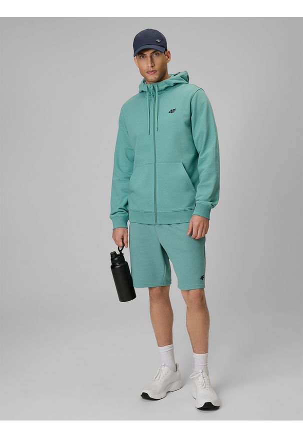 4f - 4F Bluza dresowa regular z kapturem męska - zielona L. Okazja: na co dzień. Typ kołnierza: kaptur. Kolor: zielony. Materiał: dresówka. Długość rękawa: raglanowy rękaw. Styl: casual