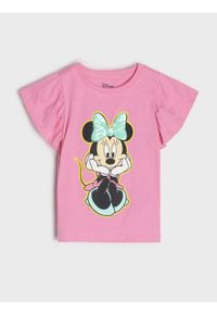 Sinsay - Koszulka z szerokimi rękawami zdobiona cekinami Minnie Mouse - begonia. Wzór: motyw z bajki, aplikacja #1