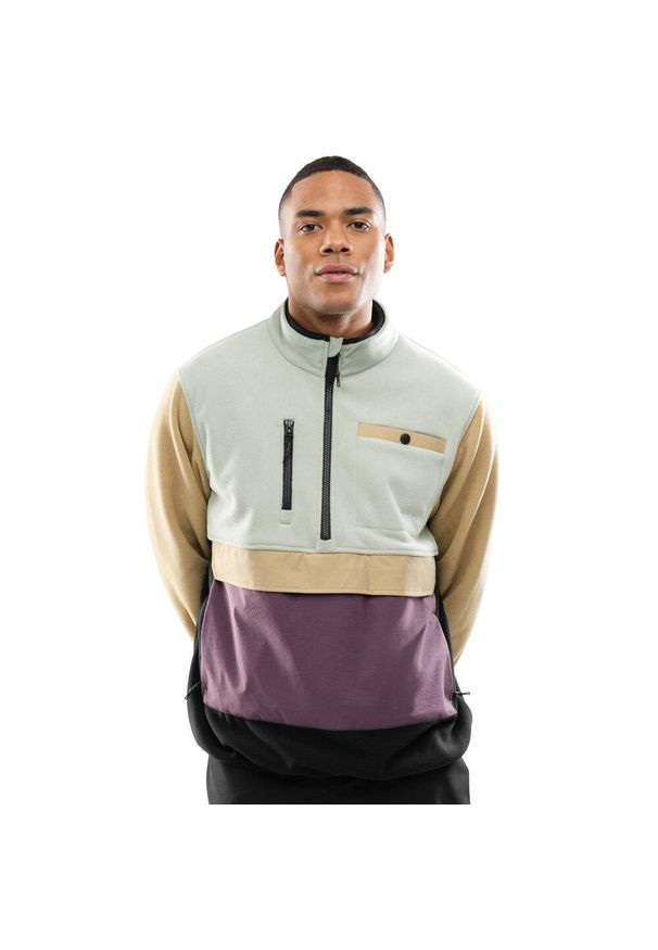 SIROKO - Męska bluza polarowa ze stójką Siroko Vinicunca Olive Green. Typ kołnierza: kołnierzyk stójkowy. Kolor: zielony. Materiał: polar. Długość: krótkie