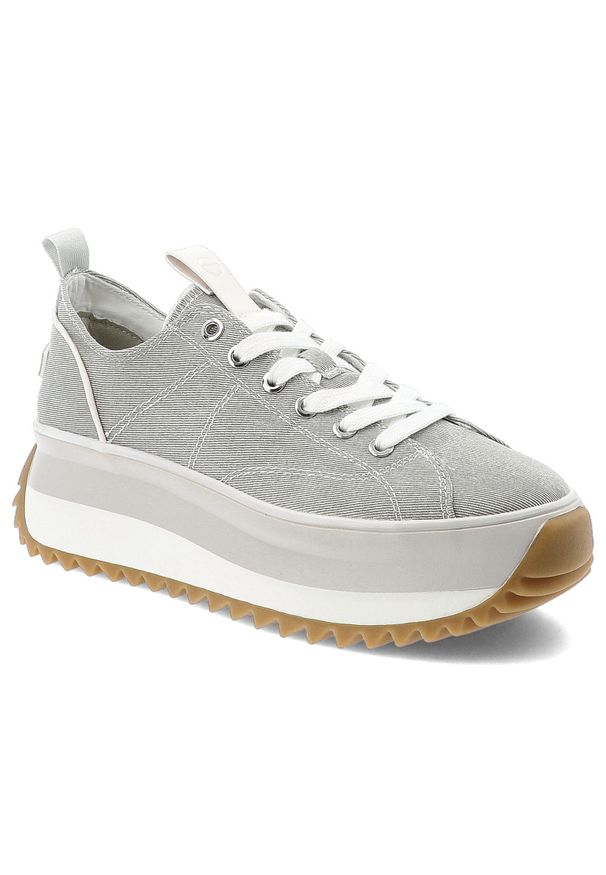 Szare Sneakersy Tamaris Stylowe Obuwie Damskie Na Platformie. Okazja: na co dzień. Zapięcie: sznurówki. Kolor: szary. Materiał: materiał. Szerokość cholewki: normalna. Obcas: na platformie