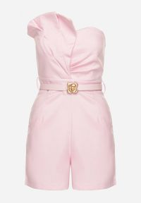 Born2be - Różowy Kombinezon Bez Rękawów Zdobiony Zakładkami i Paskiem z Klamrą Silurea. Okazja: na co dzień. Kolor: różowy. Długość rękawa: bez rękawów. Wzór: aplikacja. Styl: casual, elegancki #5