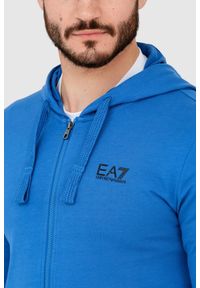 EA7 Emporio Armani - EA7 Niebieska bluza męska z kapturem, Rozmiar S. Typ kołnierza: kaptur. Kolor: niebieski