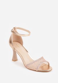 Born2be - Szampańskie Eleganckie Sandały VICES na Szpilce z Transparentną Cholewką i Cyrkoniami Arteina. Zapięcie: sprzączka. Kolor: złoty. Wzór: aplikacja. Obcas: na szpilce. Styl: elegancki #3