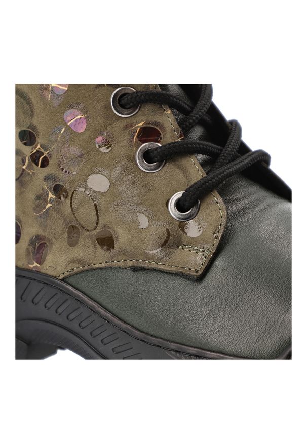 Khaki Botki Artiker Wygodne Obuwie Damskie. Okazja: na co dzień. Zapięcie: sznurówki. Kolor: zielony. Materiał: skóra. Styl: casual, elegancki