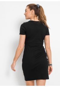 Sukienka w prążek z bawełny organicznej z ozdobnymi guzikami bonprix czarny. Kolor: czarny. Materiał: bawełna. Wzór: prążki #3