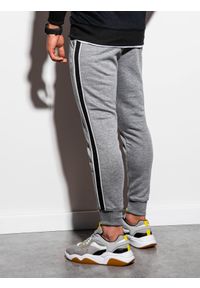Ombre Clothing - Spodnie męskie dresowe joggery P898 - szary melanż - XL. Kolor: szary. Materiał: dresówka. Wzór: melanż. Styl: elegancki #2