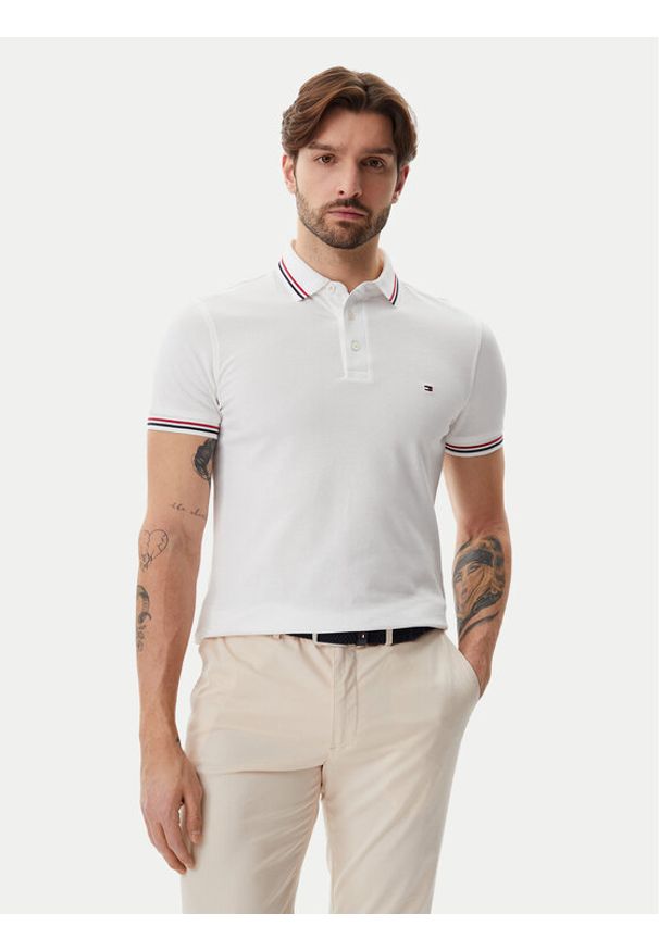 TOMMY HILFIGER - Tommy Hilfiger Polo Tipped MW0MW37346 Biały Slim Fit. Typ kołnierza: polo. Kolor: biały. Materiał: bawełna