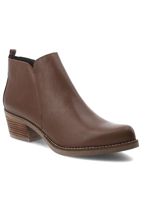 Brązowe Botki Hee Skórzane Kowbojki Damskie. Okazja: na co dzień. Kolor: brązowy. Materiał: skóra. Sezon: zima, jesień. Obcas: na obcasie. Styl: casual, elegancki. Wysokość obcasa: średni