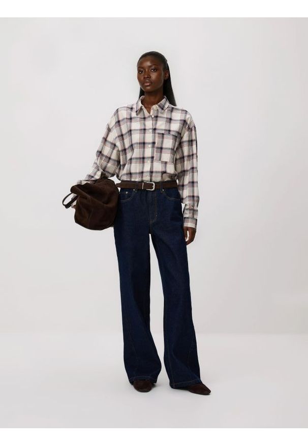 Reserved - Koszula w kratę - złamana biel. Materiał: tkanina, bawełna, wiskoza