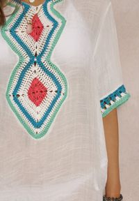 Renee - Biała Narzutka z Bawełny Devillers. Okazja: na co dzień. Kolor: biały. Materiał: bawełna. Długość rękawa: krótki rękaw. Długość: krótkie. Styl: boho, casual #2