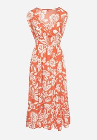 Born2be - Pomarańczowa Rozkloszowana Sukienka z Wiskozy w Kwiaty z Gumką w Talii Eranea. Kolor: pomarańczowy. Materiał: wiskoza. Wzór: kwiaty. Styl: elegancki #3