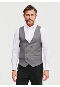 Pako Lorente - PAKO LORENTE – Szara dwurzędowa kamizelka męska. Kolor: szary. Materiał: elastan, wiskoza, poliester. Styl: młodzieżowy, elegancki