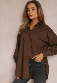 Renee - Ciemnobrązowa Koszula Bawełniana Aquida. Kolor: brązowy. Materiał: bawełna. Długość rękawa: długi rękaw. Długość: długie #3