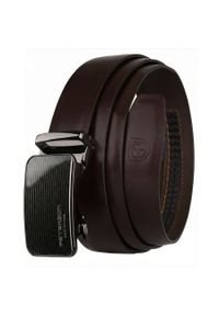 Skórzany pasek męski w ciemnobrązowym kolorze z automatyczną klamrą Peterson PTN A010-D.BROWN. Kolor: brązowy. Materiał: skóra. Styl: elegancki #1