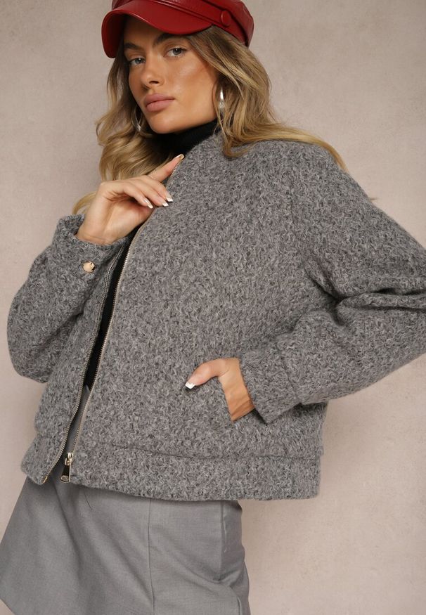 Renee - Szara Klasyczna Kurtka Przejściowa z Suwakiem Nelinia. Kolor: szary. Materiał: jeans. Styl: klasyczny