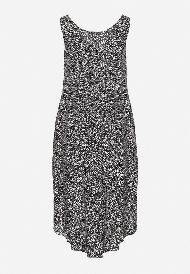 Born2be - Czarna Rozkloszowana Sukienka z Bawełny w Abstrakcyjny Wzór Ronive. Okazja: na co dzień. Kolor: czarny. Materiał: bawełna. Typ sukienki: rozkloszowane. Styl: casual, elegancki