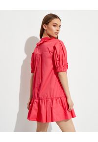SELF PORTRAIT - Różowa sukienka mini z falbanami. Typ kołnierza: z żabotem. Kolor: wielokolorowy, różowy, fioletowy. Materiał: bawełna, koronka. Wzór: aplikacja, koronka. Długość: mini