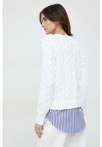 Lauren Ralph Lauren sweter bawełniany damski kolor biały. Kolor: biały. Materiał: bawełna. Długość rękawa: długi rękaw. Długość: długie. Wzór: ze splotem #2