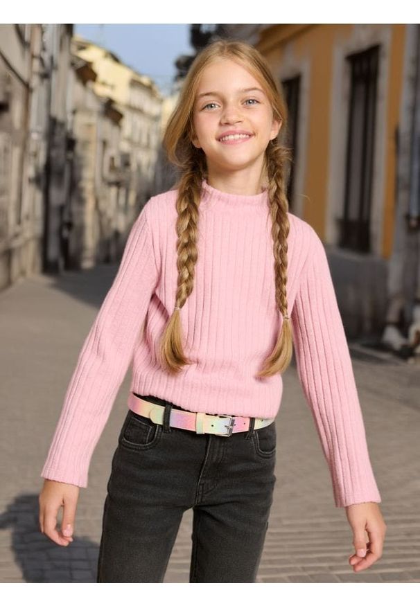 Sinsay - Sweter - różowy. Kolor: różowy. Materiał: wiskoza, dzianina