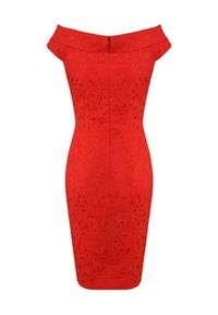 CATERINA - Czerwona sukienka z bawełnianego żakardu. Kolor: czerwony. Materiał: żakard, bawełna. Typ sukienki: kopertowe, dopasowane. Styl: klasyczny, wizytowy, elegancki. Długość: midi #5