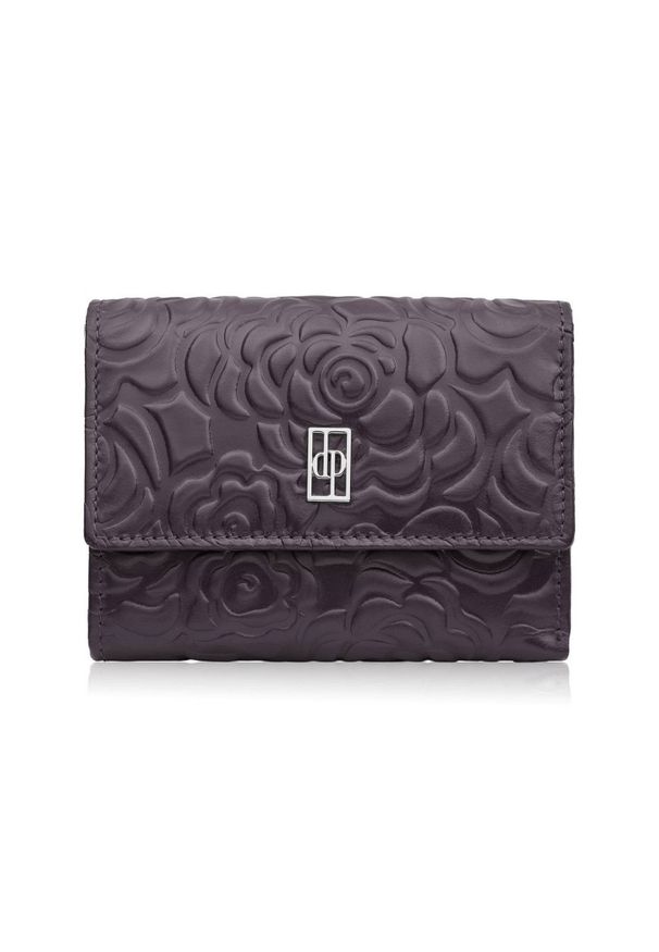 PAOLO PERUZZI - Portfel damski skórzany burgundowy w orientacji poziomej RFID Paolo Peruzzi AL-15-BGD. Kolor: czerwony. Materiał: skóra. Wzór: aplikacja, kwiaty