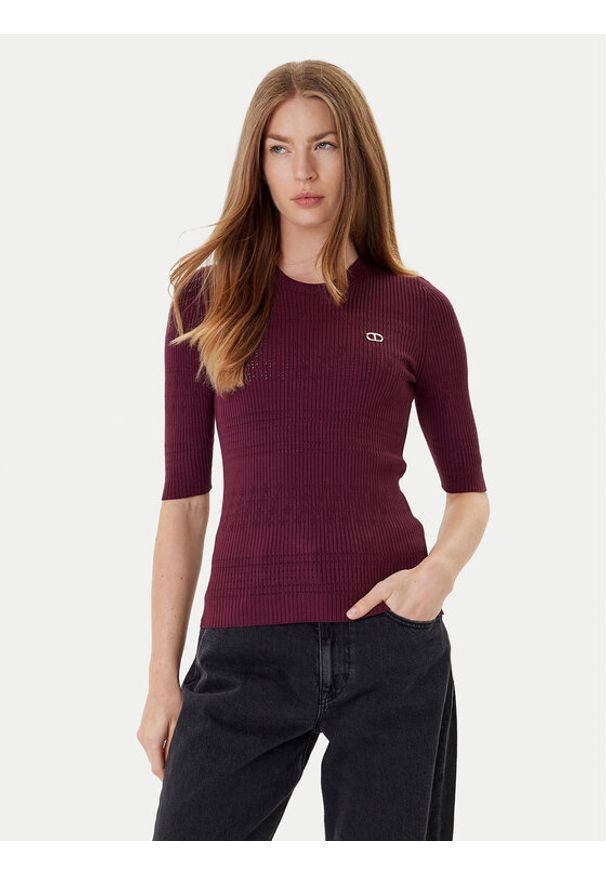 TwinSet - TWINSET Sweter 252TP3240 Bordowy Regular Fit. Kolor: czerwony. Materiał: wiskoza