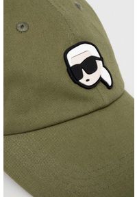 Karl Lagerfeld czapka z daszkiem bawełniana kolor zielony z aplikacją. Kolor: zielony. Materiał: bawełna. Wzór: aplikacja #4